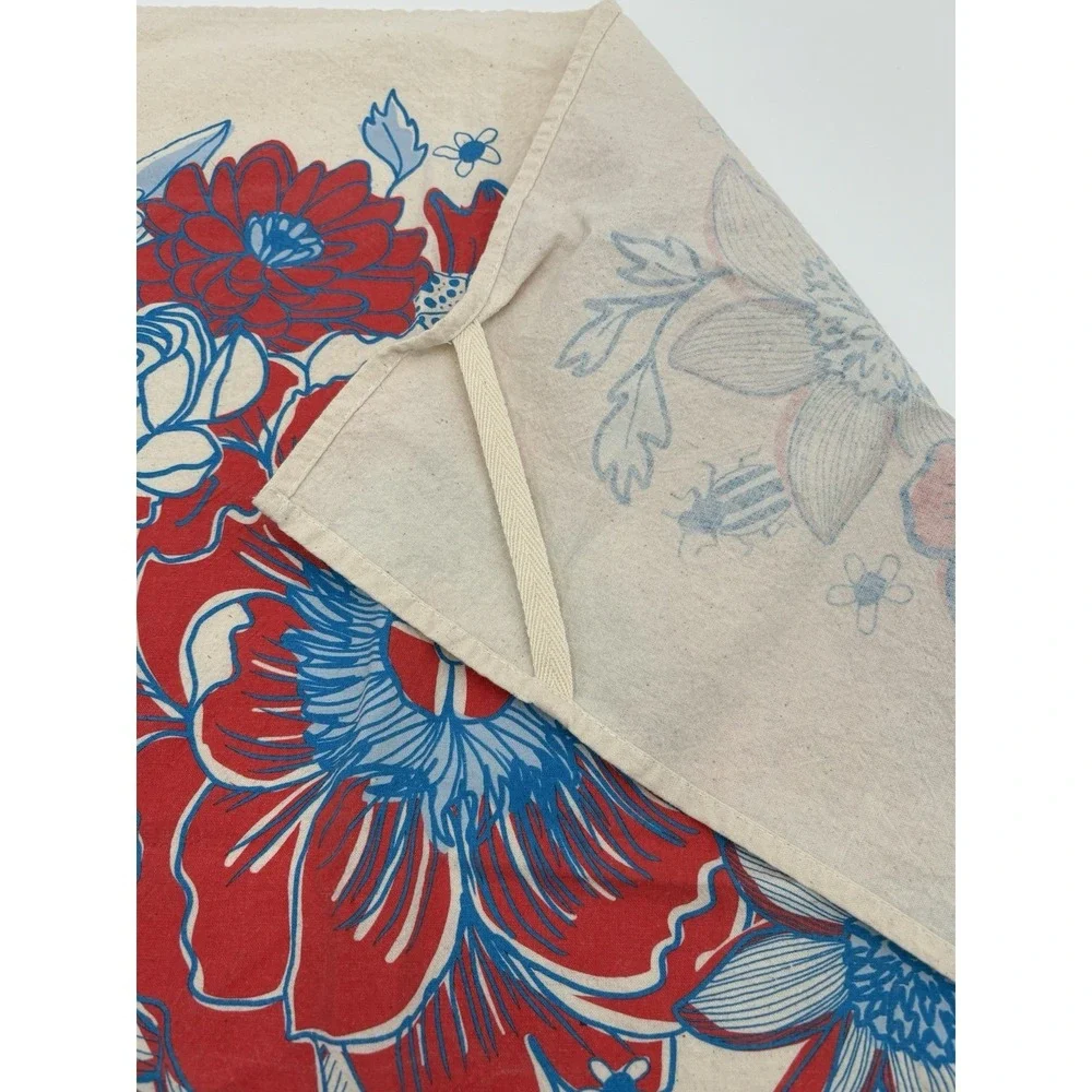 Calhoun & Co Floral Tea Towel Red Blue Butterfly Anthropologie Cottagecore 27x26